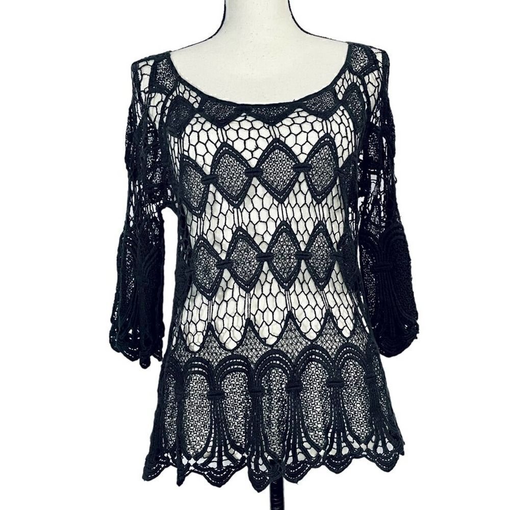 ILLA ILLA Crochet Bell Sleeve Top Blouse Medium Large